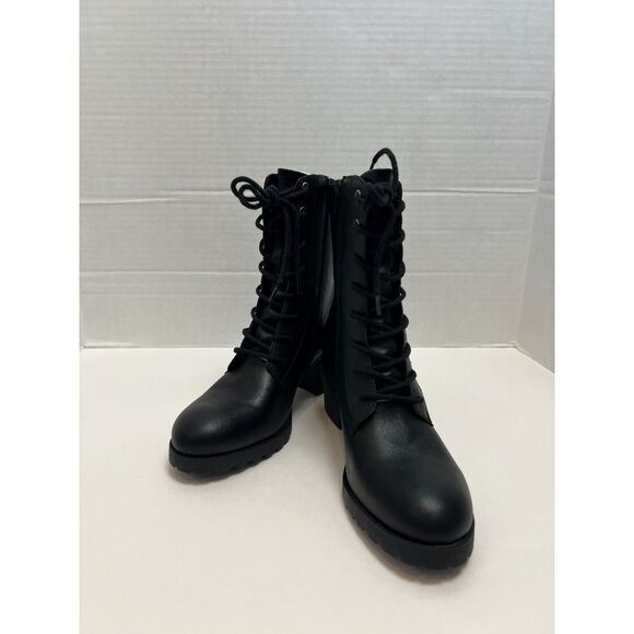 Sun + Stone Women Sheilaa Faux Leather Block Heel Combat & Lace-Up Boots - Picture 5 of 12